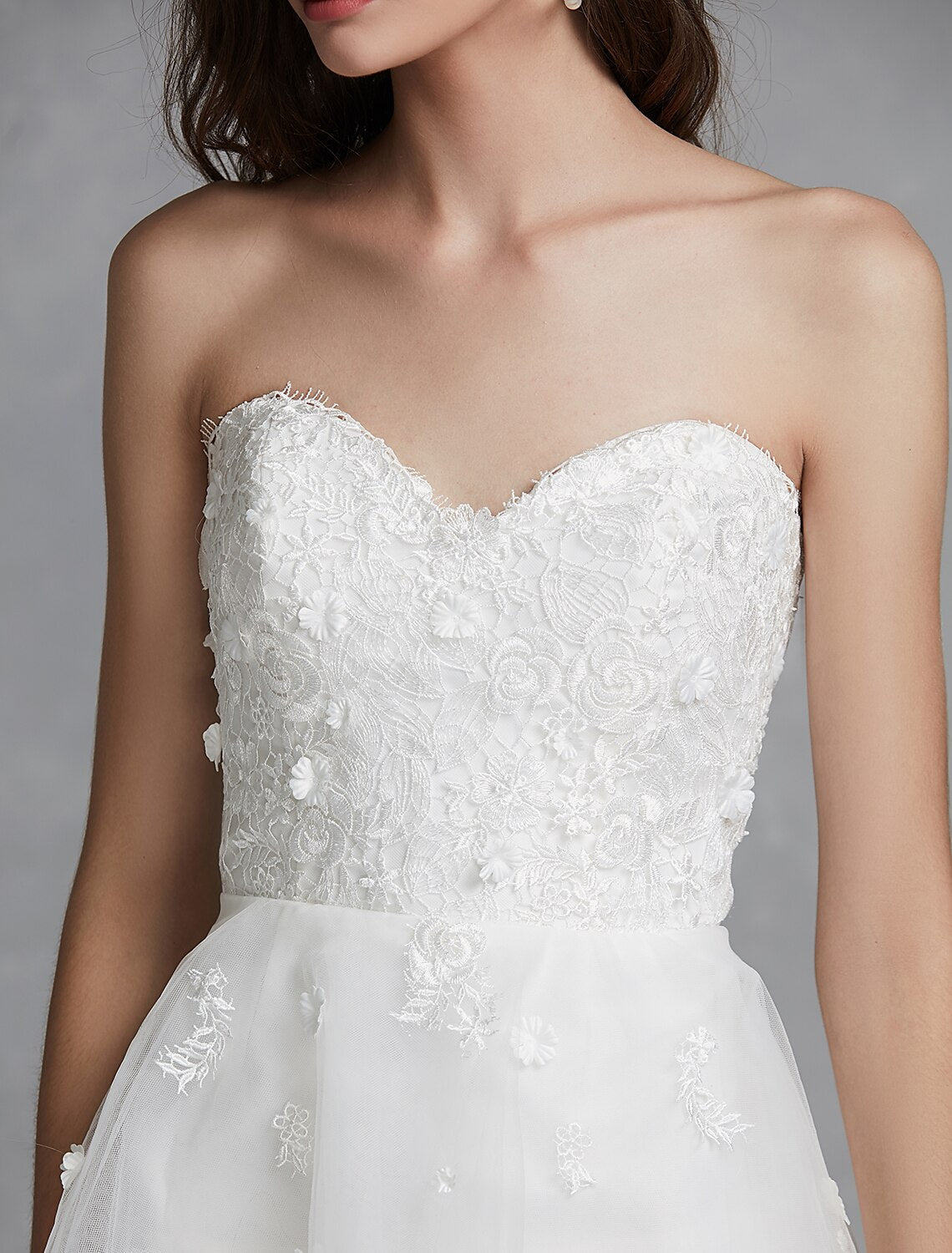 Reception Little White Dresses Wedding Dresses A-Line Sweetheart Strapless Asymmetrical Lace Bridal Gowns