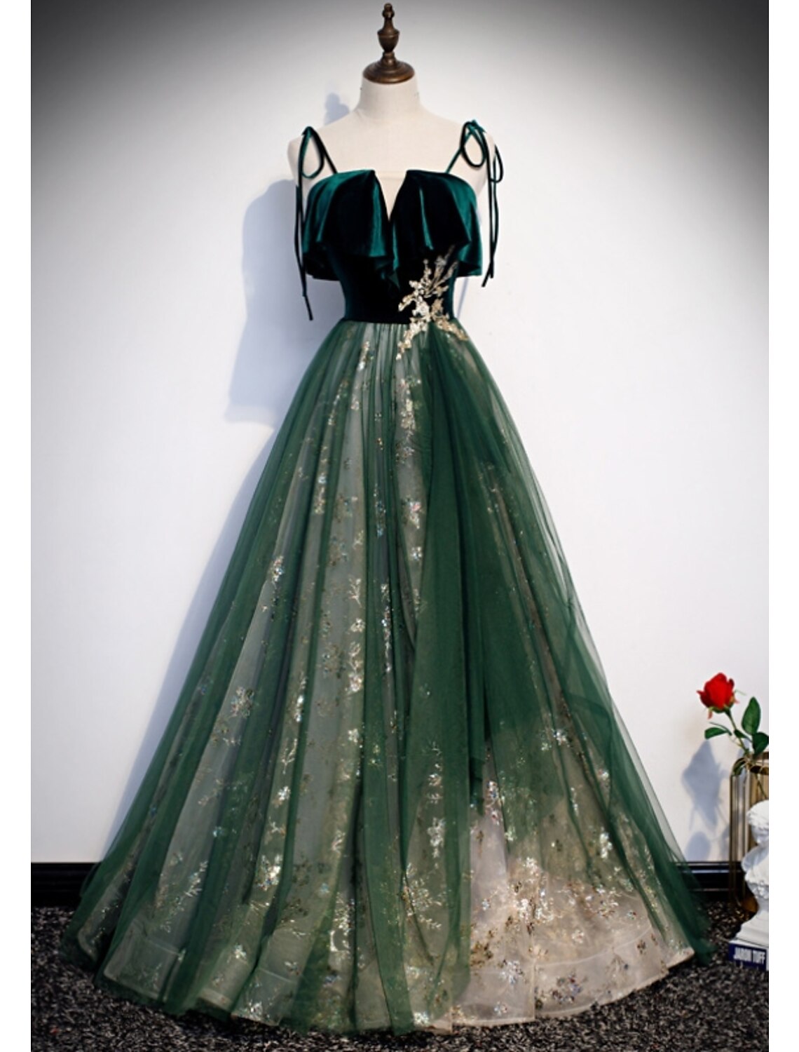 A-Line Prom Dresses Glittering Dress Wedding Guest Engagement Floor Length Sleeveless Spaghetti Strap Organza
