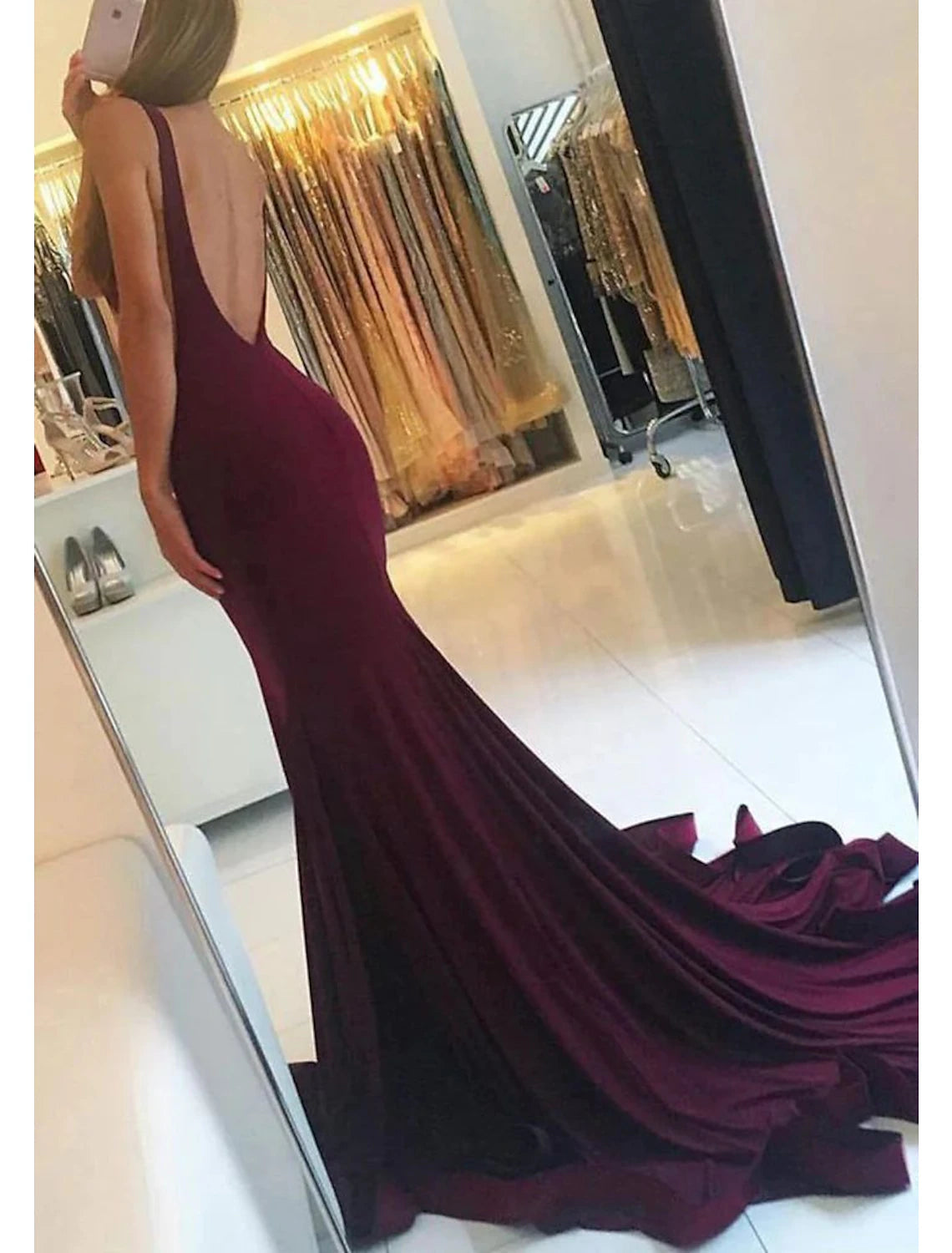 Mermaid / Trumpet Evening Gown Empire Dress Prom Court Train Sleeveless Spaghetti Strap Spandex