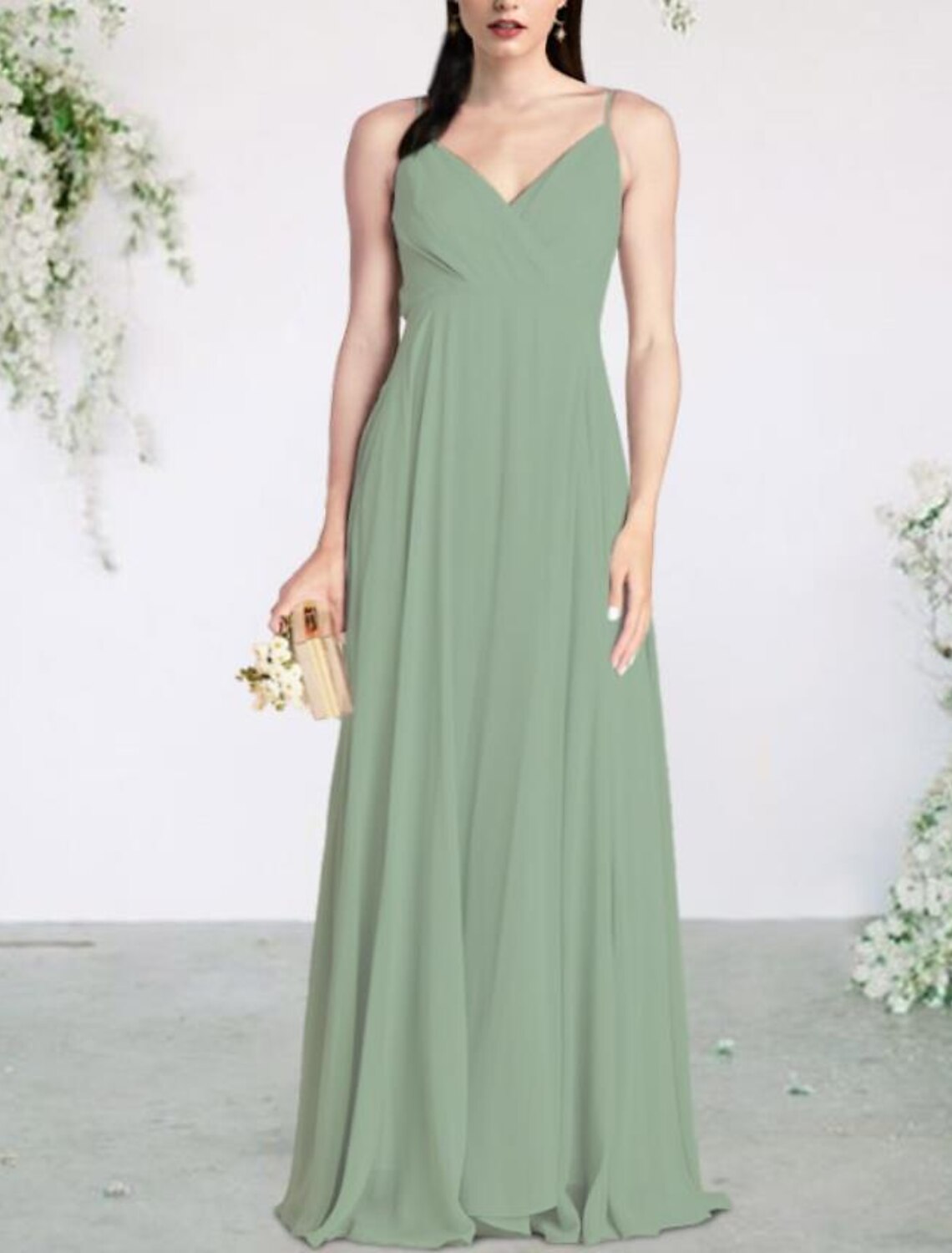 A-Line Bridesmaid Dress V Neck / Spaghetti Strap Sleeveless Sexy Floor Length Chiffon