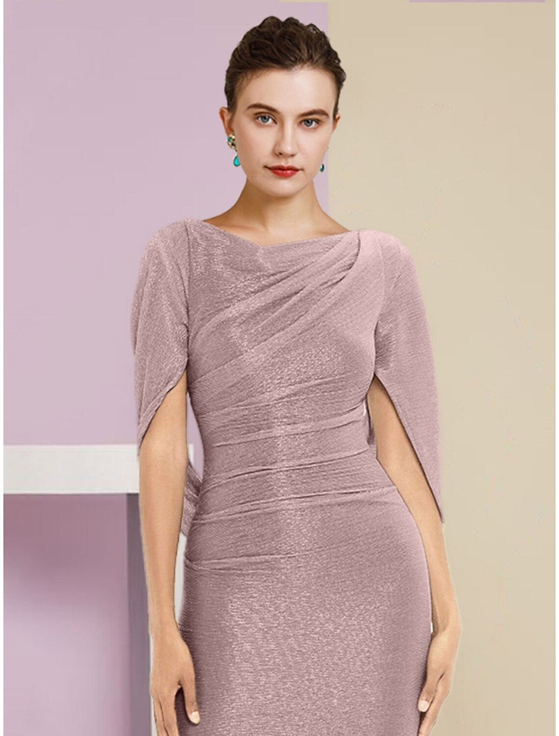 Mermaid / Trumpet Mother of the Bride Dress Wedding Guest Sparkle & Shine Elegant Scoop Neck Ankle Length Chiffon Half Sleeve with Sequin