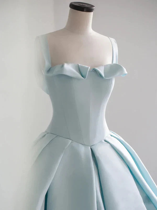 Light blue satin long ball dress for coming of age dress Quinceanera Dress