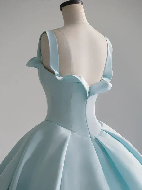 Light Blue Satin Long Ball Gown Quinceanera Dresses Princess Dress Prom Dress