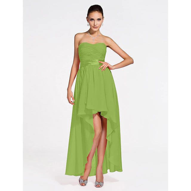 Ball Gown / A-Line Bridesmaid Dress Sweetheart Neckline / Strapless Sleeveless Lace Up Asymmetrical / Short / Mini Chiffon with Criss Cross / Ruched