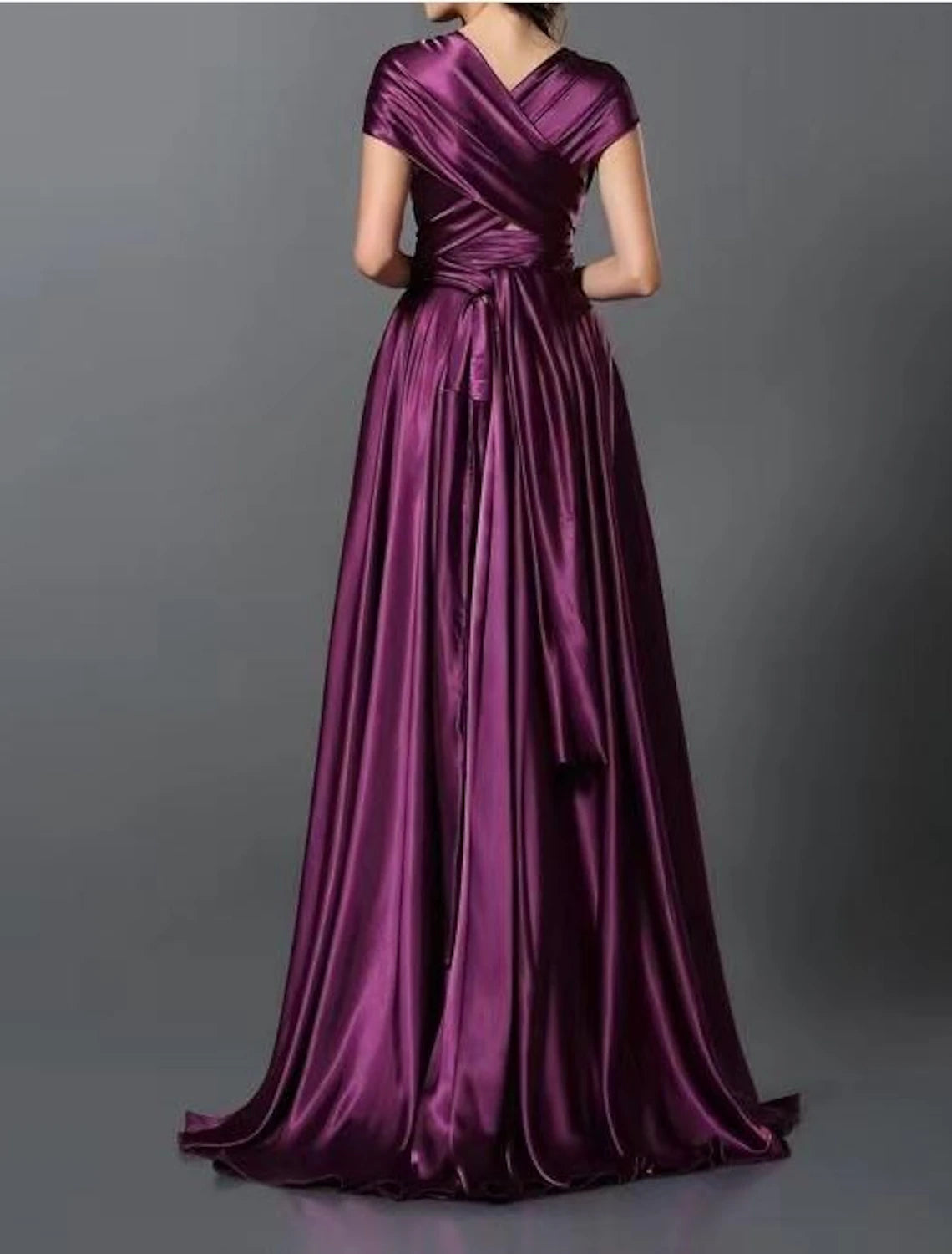 A-Line Wedding Guest Dresses Convertible Infinity Dress Party Wear Court Train Sleeveless One Shoulder Convertible Cotton Backless with Glitter Pleats