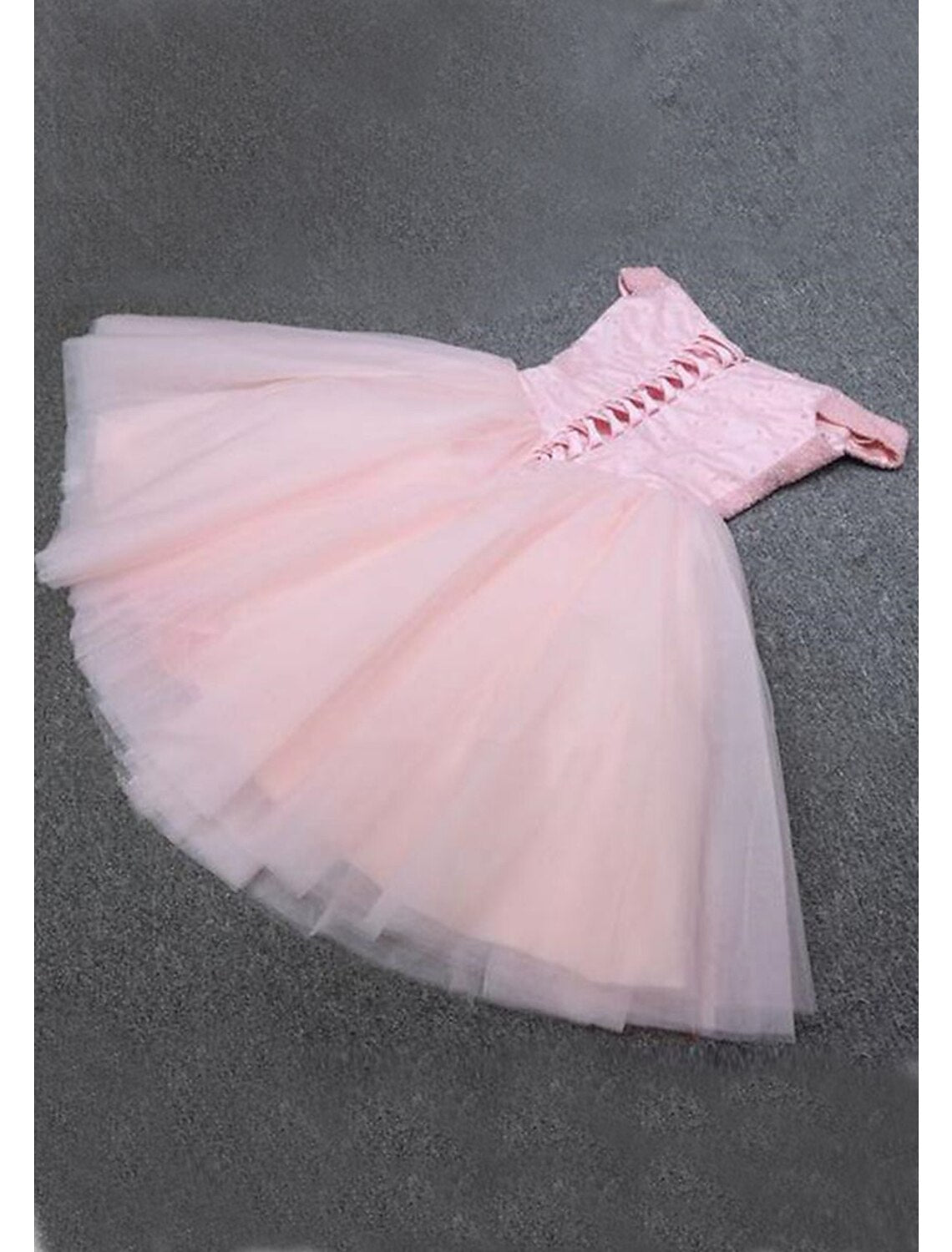 A-Line Homecoming Dresses Sparkle & Shine Dress Party Wear Knee Length Sleeveless Off Shoulder Pink Dress Tulle