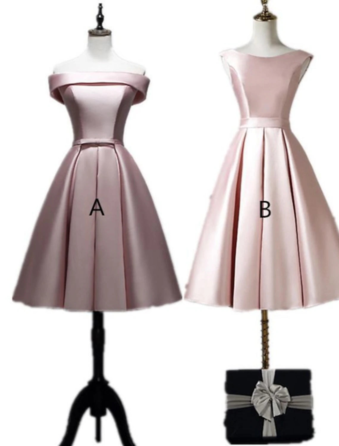 A-Line Bridesmaid Dress Off Shoulder Sleeveless Elegant Tea Length Satin with Bow(s) Homecoming Dress