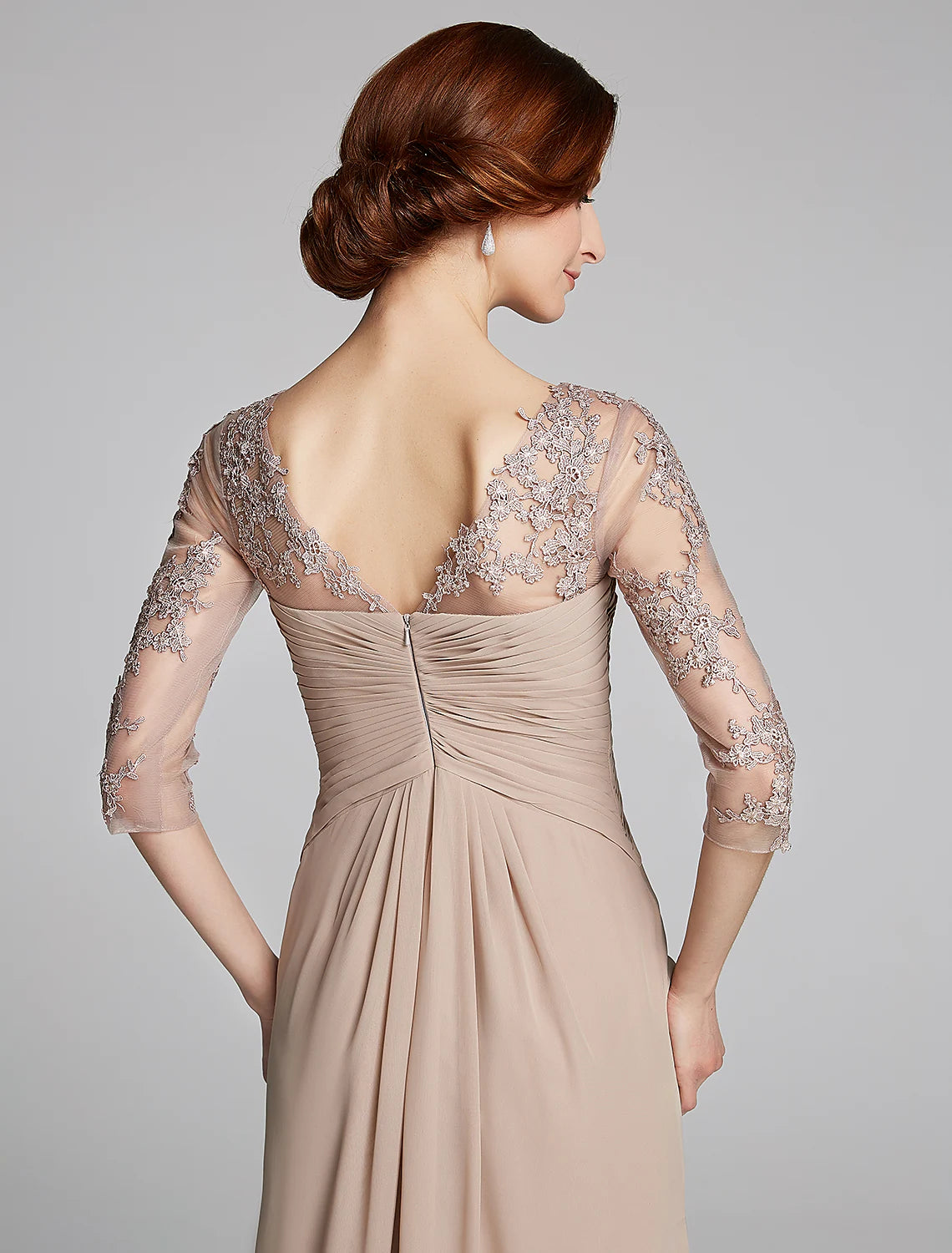 A-Line Mother of the Bride Dress Sparkle & Shine Boat Neck Floor Length Chiffon Lace 3/4 Length Sleeve with Crystals