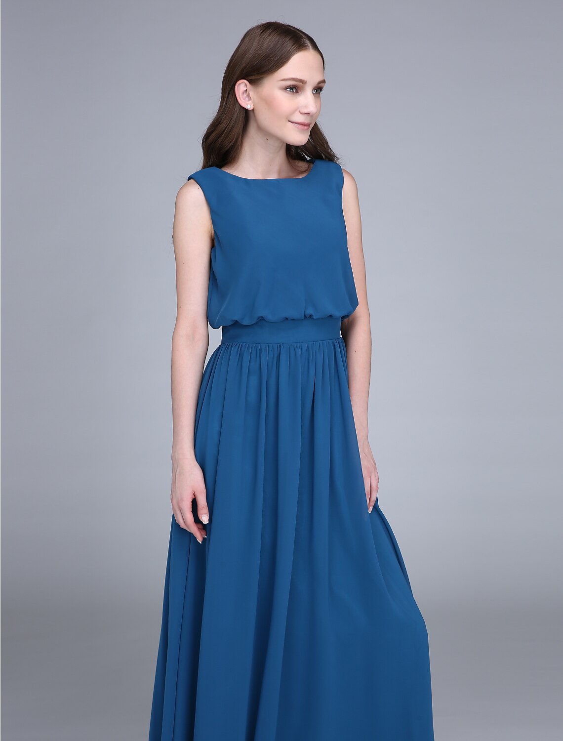 Sheath / Column Bridesmaid Dress Jewel Neck Sleeveless Floor Length Chiffon with Sash