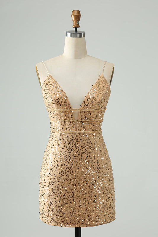 Glitter Bodycon Spaghetti Straps Corset Short Homecoming Dress with Sequins Sparkly