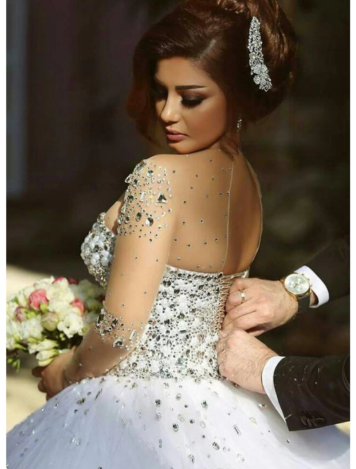 Engagement Sparkle & Shine Formal Wedding Dresses Ball Gown Sweetheart Strapless Court Train Satin Bridal Gowns With Crystals