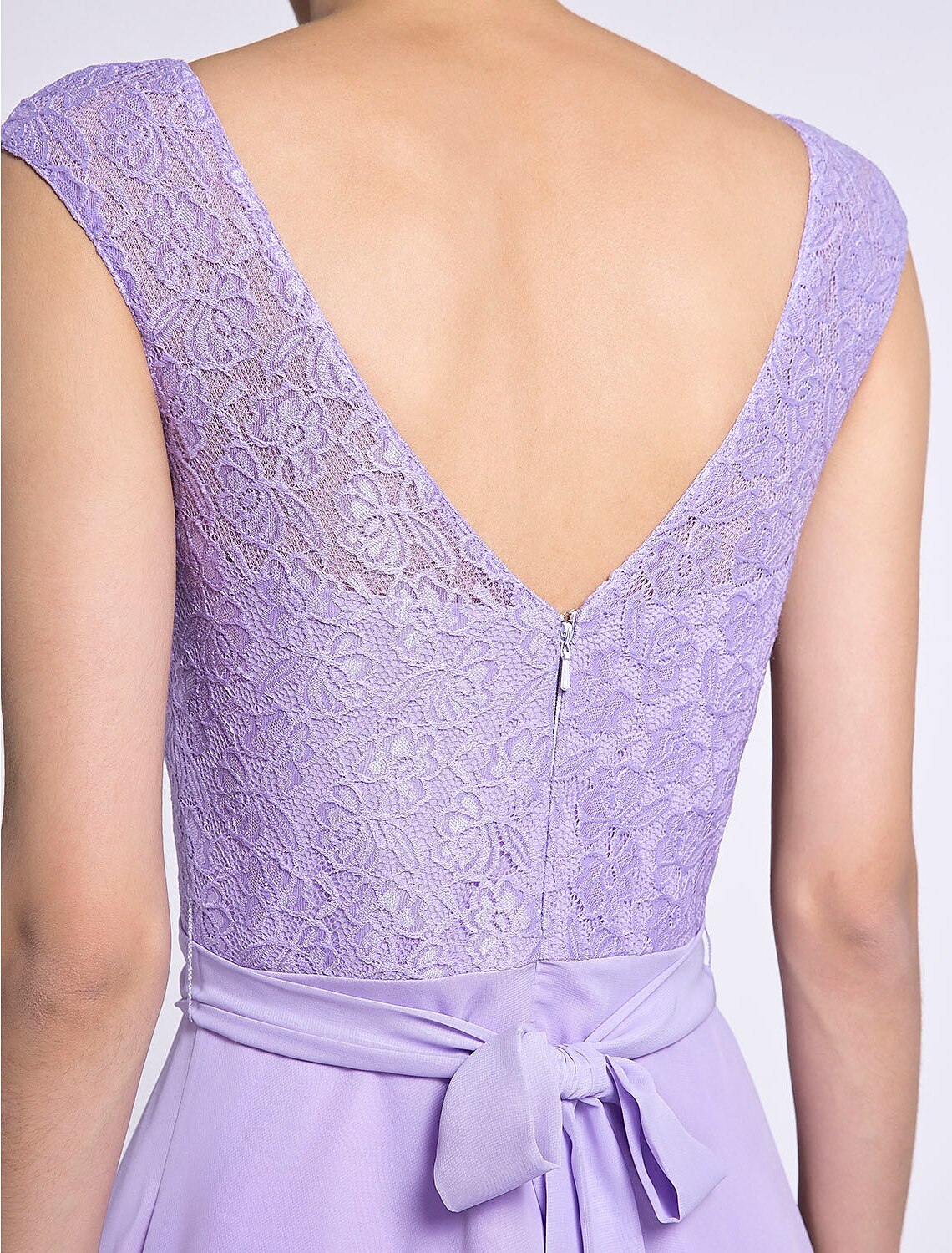 A-Line Bridesmaid Dress Scoop Neck Sleeveless Knee Length Chiffon / Lace