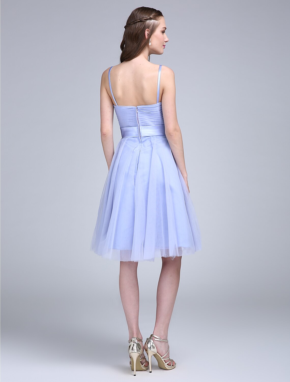 A-Line Bridesmaid Dress Spaghetti Strap Sleeveless Knee Length Tulle with Bow(s) Cross