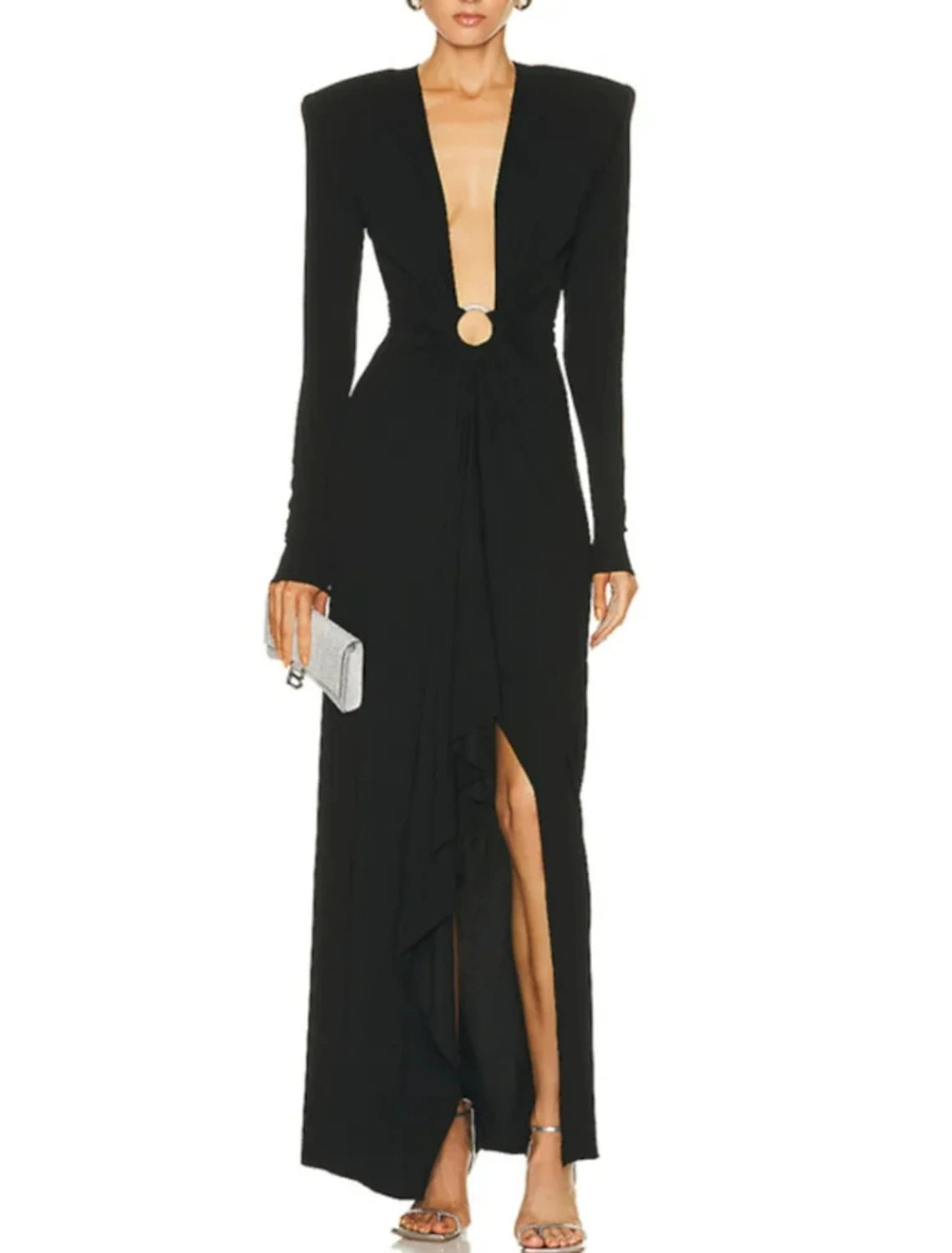Sheath / Column Evening Gown Elegant Dress Formal Ankle Length Christmas Red Green Dress Long Sleeve V Neck Stretch Chiffon