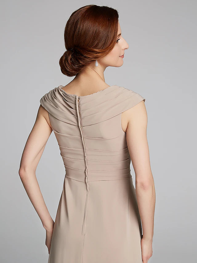 Sheath / Column Mother of the Bride Dress Elegant V Neck Floor Length Jersey Short Sleeve