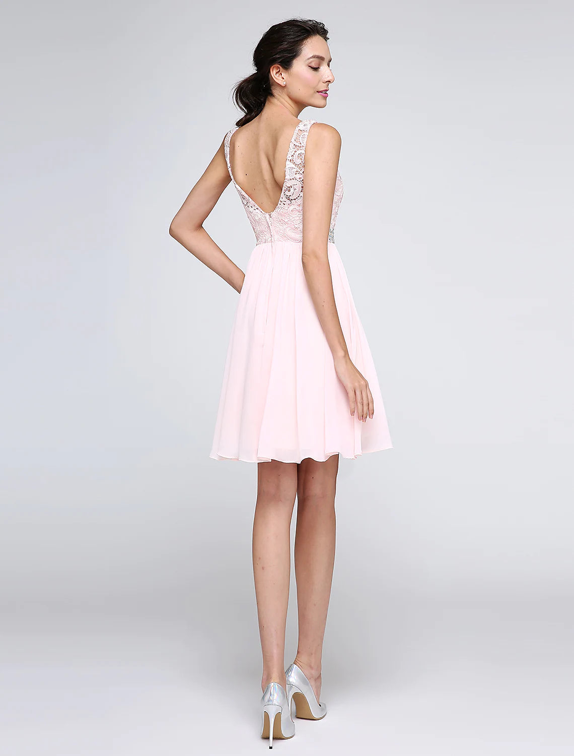 A-Line Special Occasion Dresses Party Dress Homecoming Short / Mini Sleeveless Illusion Neck Chiffon V Back Low Back