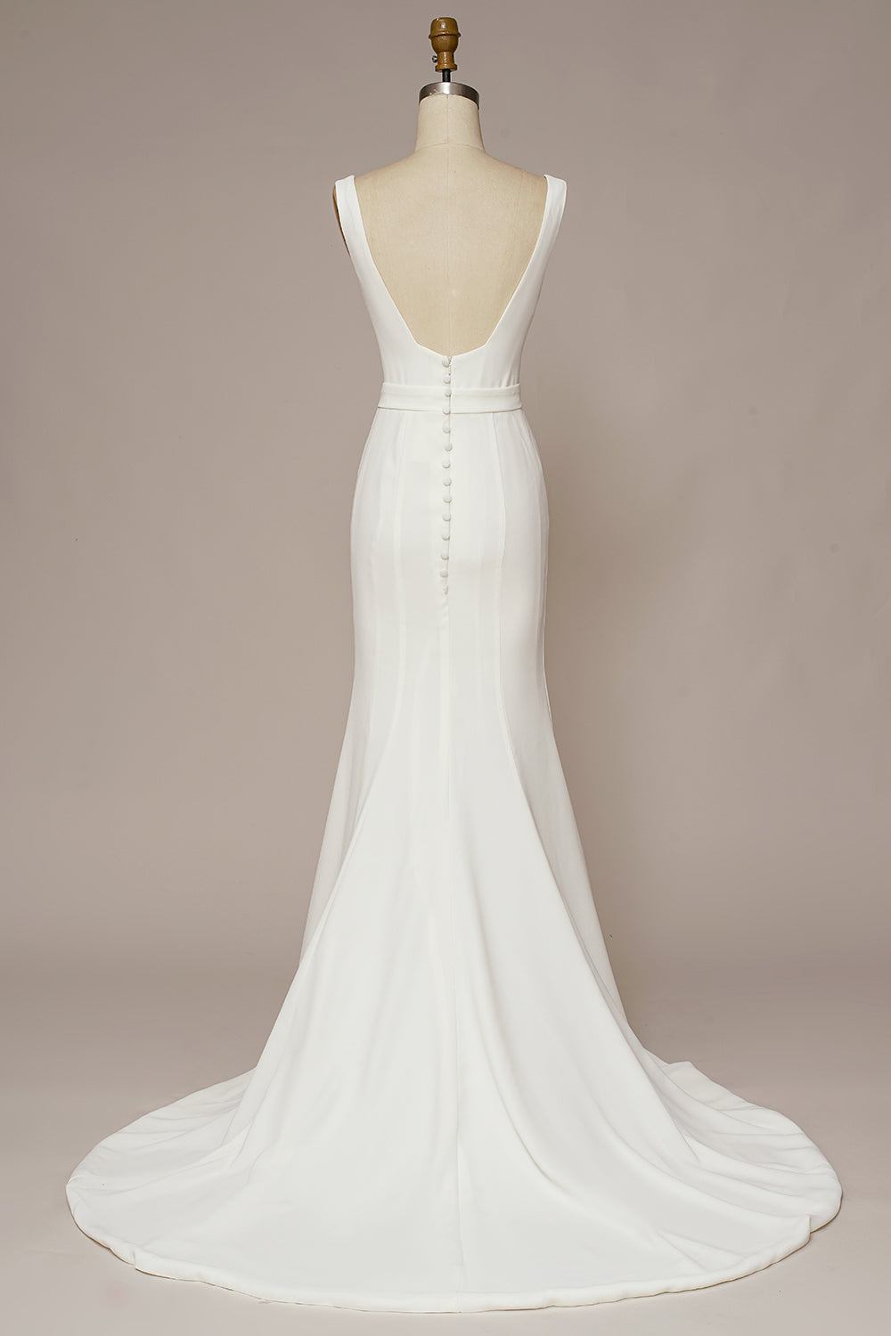 White Mermaid Square Neck Sweep Train Satin Wedding Dress Long