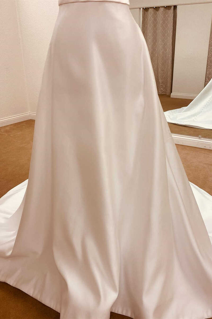 Elegant Satin Spaghetti Straps Backless Long Wedding Dress V-neck