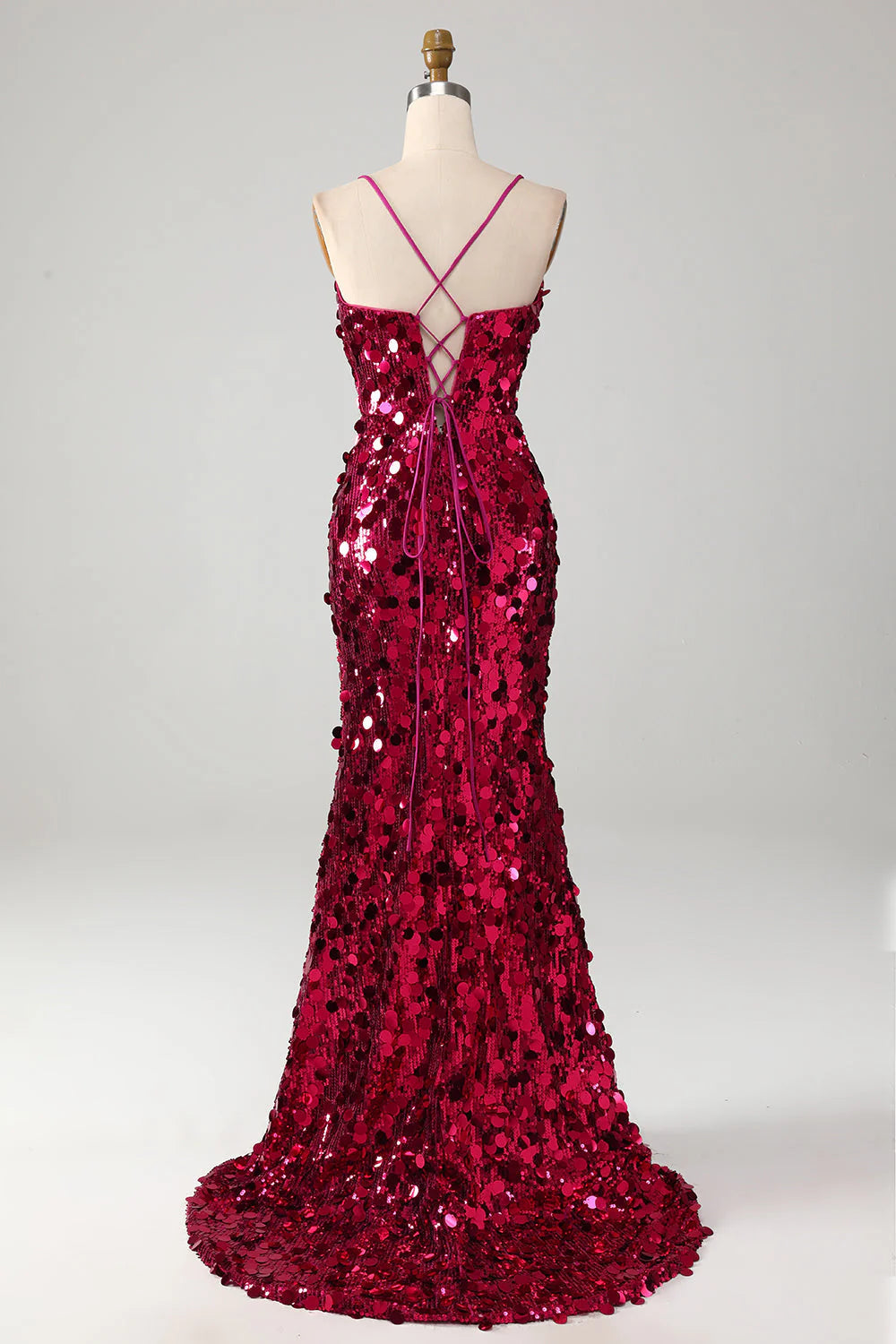 Mermaid Spaghetti Straps Sequins Long Prom Dress with Slit Sparkly