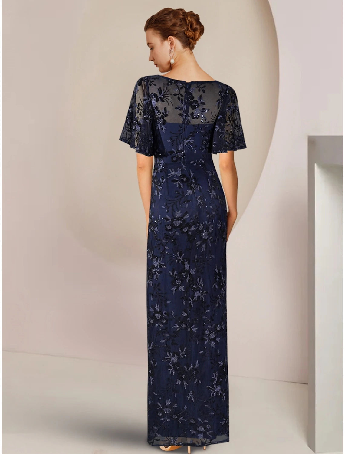 Sheath / Column Mother of the Bride Dress Wedding Guest Sparkle & Shine Elegant Scoop Neck Ankle Length Sequined Short Sleeve with Sequin