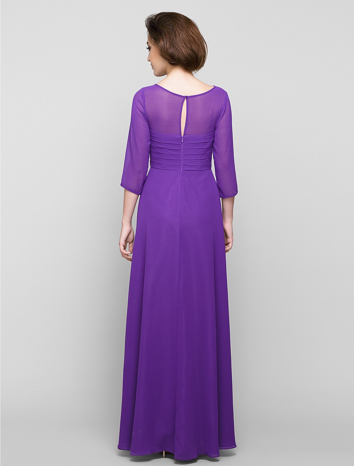 A-Line Mother of the Bride Dress Elegant Scoop Neck Ankle Length Chiffon 3/4 Length Sleeve