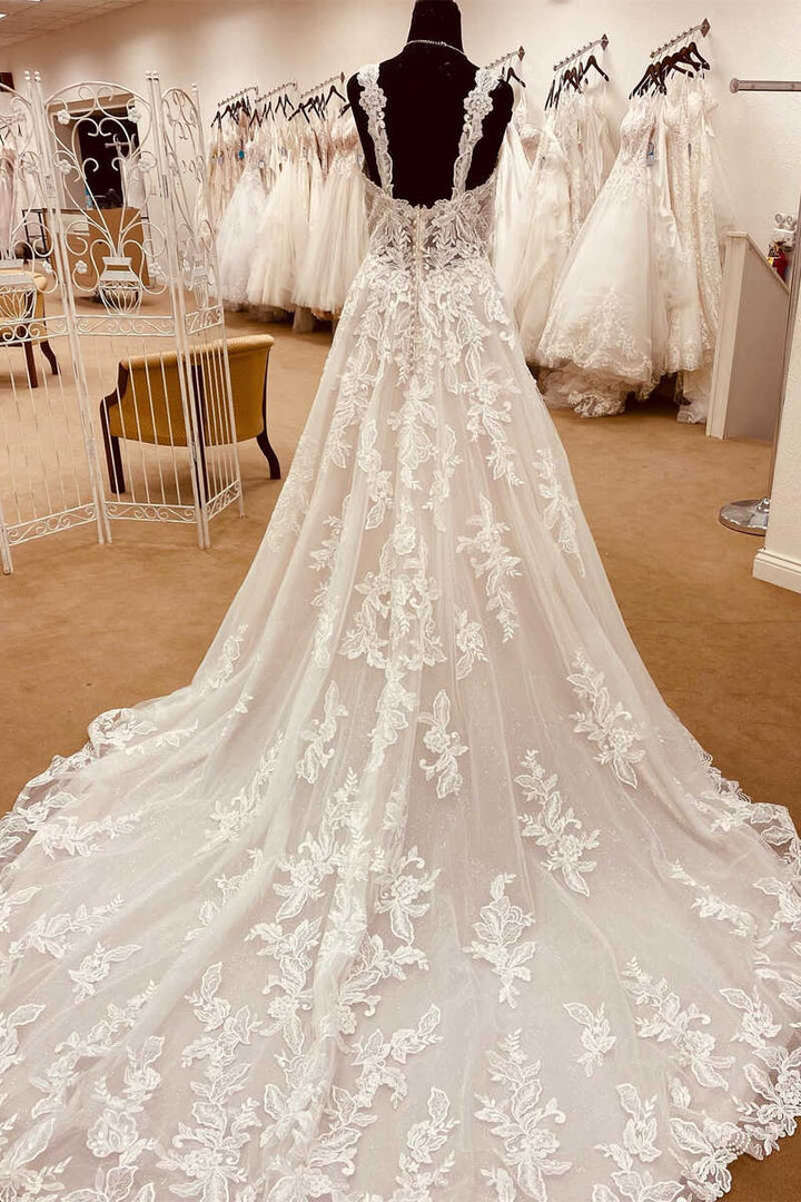 Wedding Dresses Lace Sweetheart Straps A-Line Long Bridal Gown Beautiful