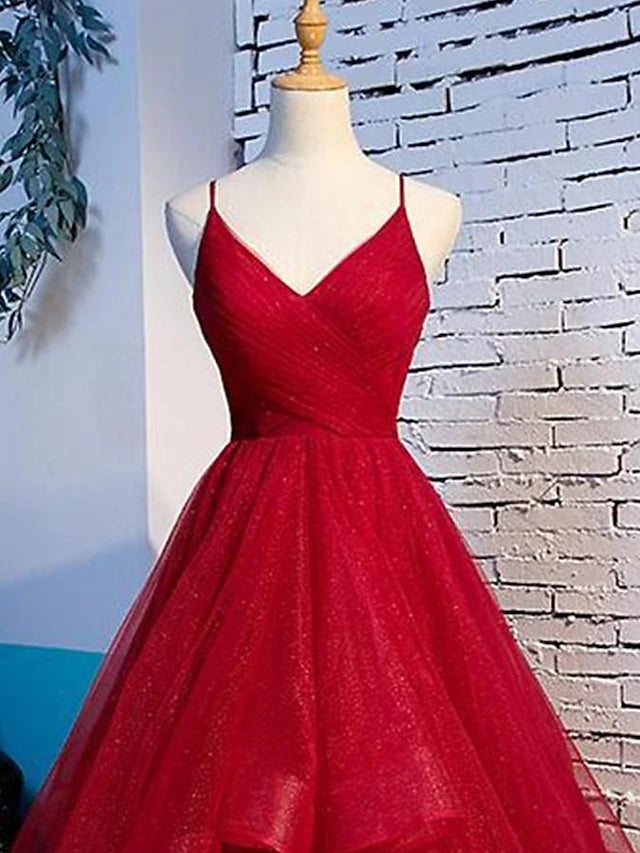 A-Line Prom Dresses Sexy Dress Party Wear Floor Length Sleeveless Spaghetti Strap Tulle