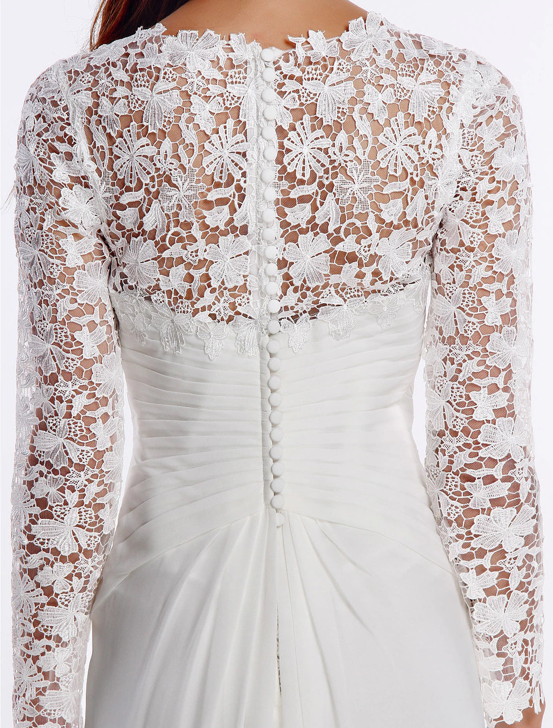 Beach Boho Wedding Dresses Sheath / Column V Neck Long Sleeve Sweep / Brush Train Chiffon Bridal Gowns With Lace