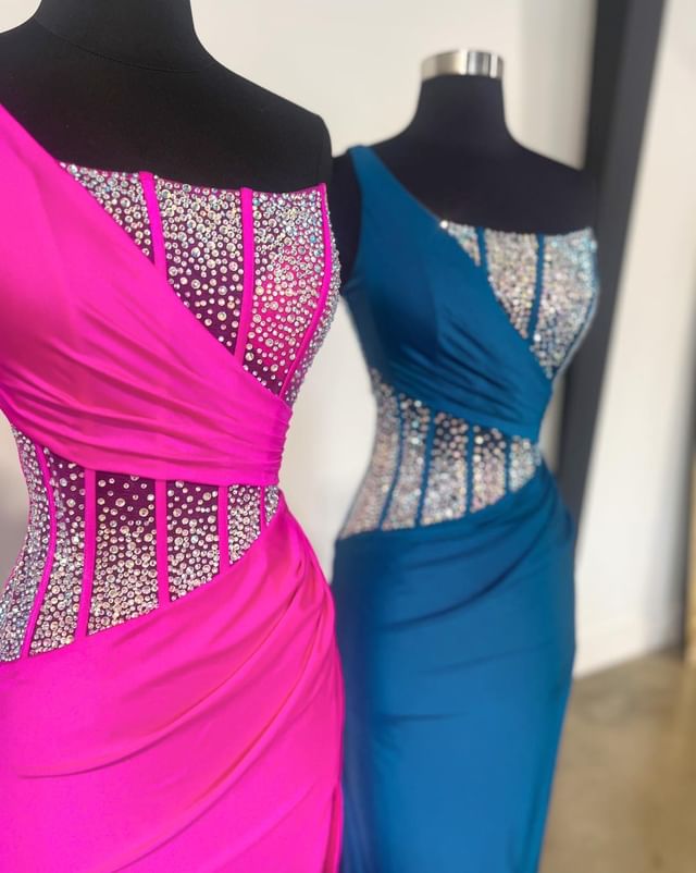 Mermaid One Shoulder Prom Dress with Rhinestones Sexy Evening Dresses