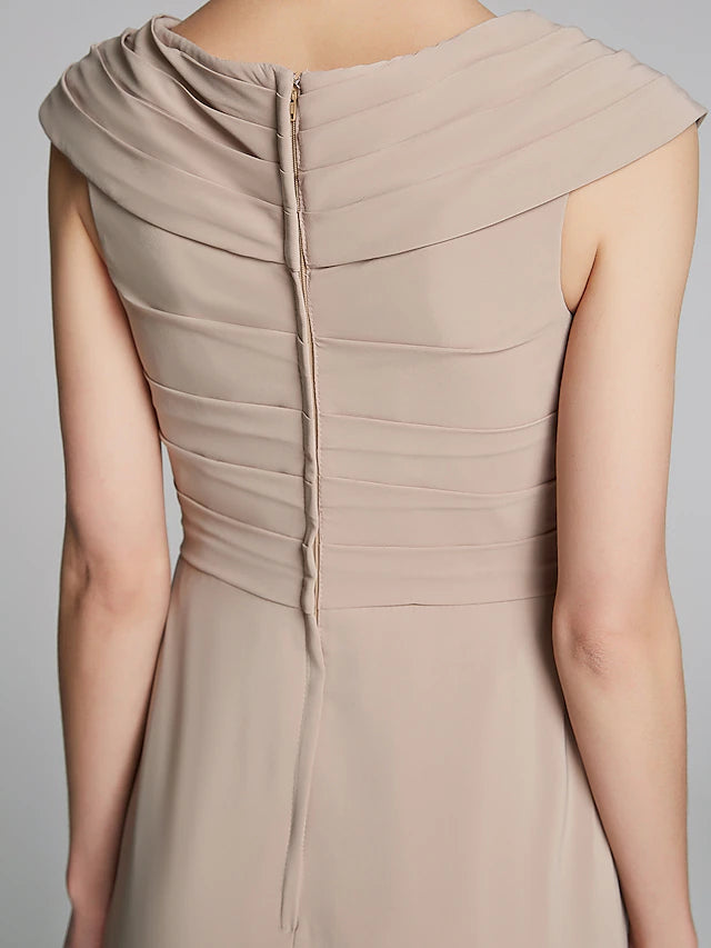 Sheath / Column Mother of the Bride Dress Elegant V Neck Floor Length Jersey Short Sleeve