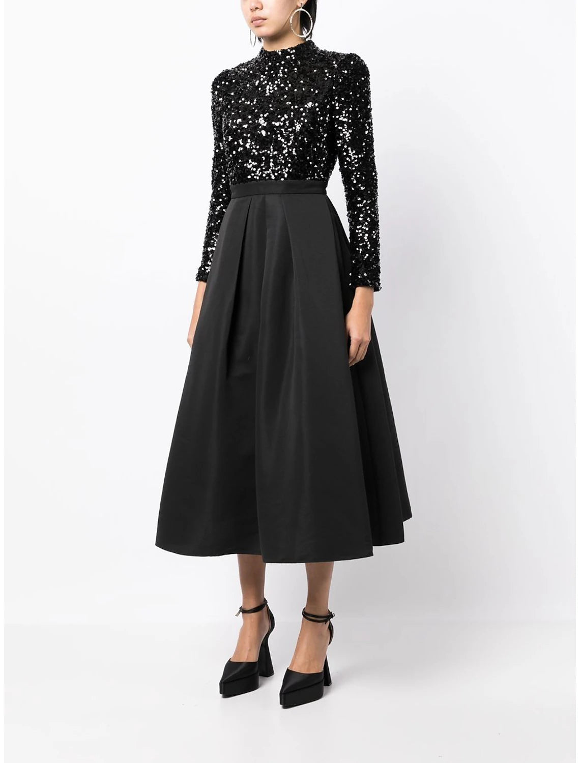 A-Line Cocktail Dresses Backless Black Dress Wedding Party Wear Tea Length Long Sleeve High Neck Satin