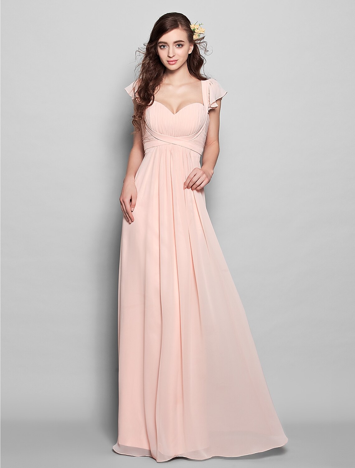 Product Sample Sheath / Column Straps Floor Length Chiffon Bridesmaid Dress with Sash / Ribbon