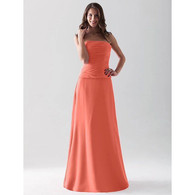 Sheath / Column Bridesmaid Dress Strapless / Straight Neckline Sleeveless Open Back Floor Length Chiffon