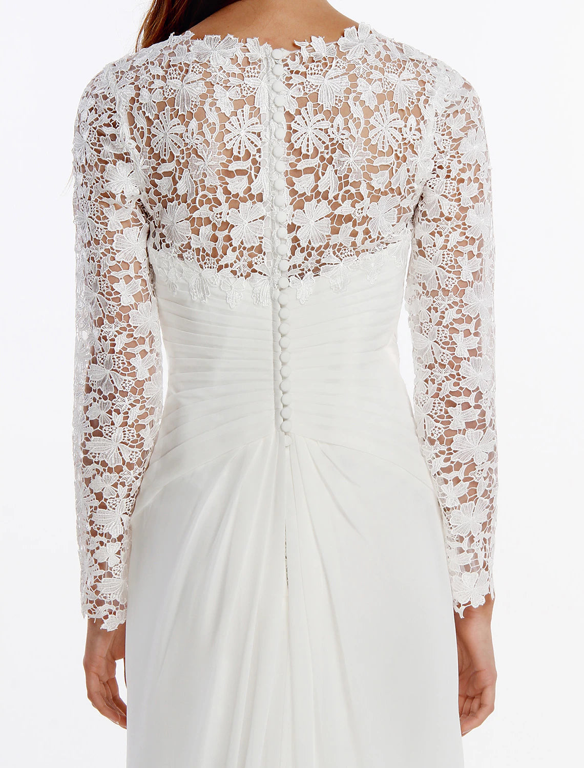 Beach Boho Wedding Dresses Sheath / Column V Neck Long Sleeve Sweep / Brush Train Chiffon Bridal Gowns With Lace