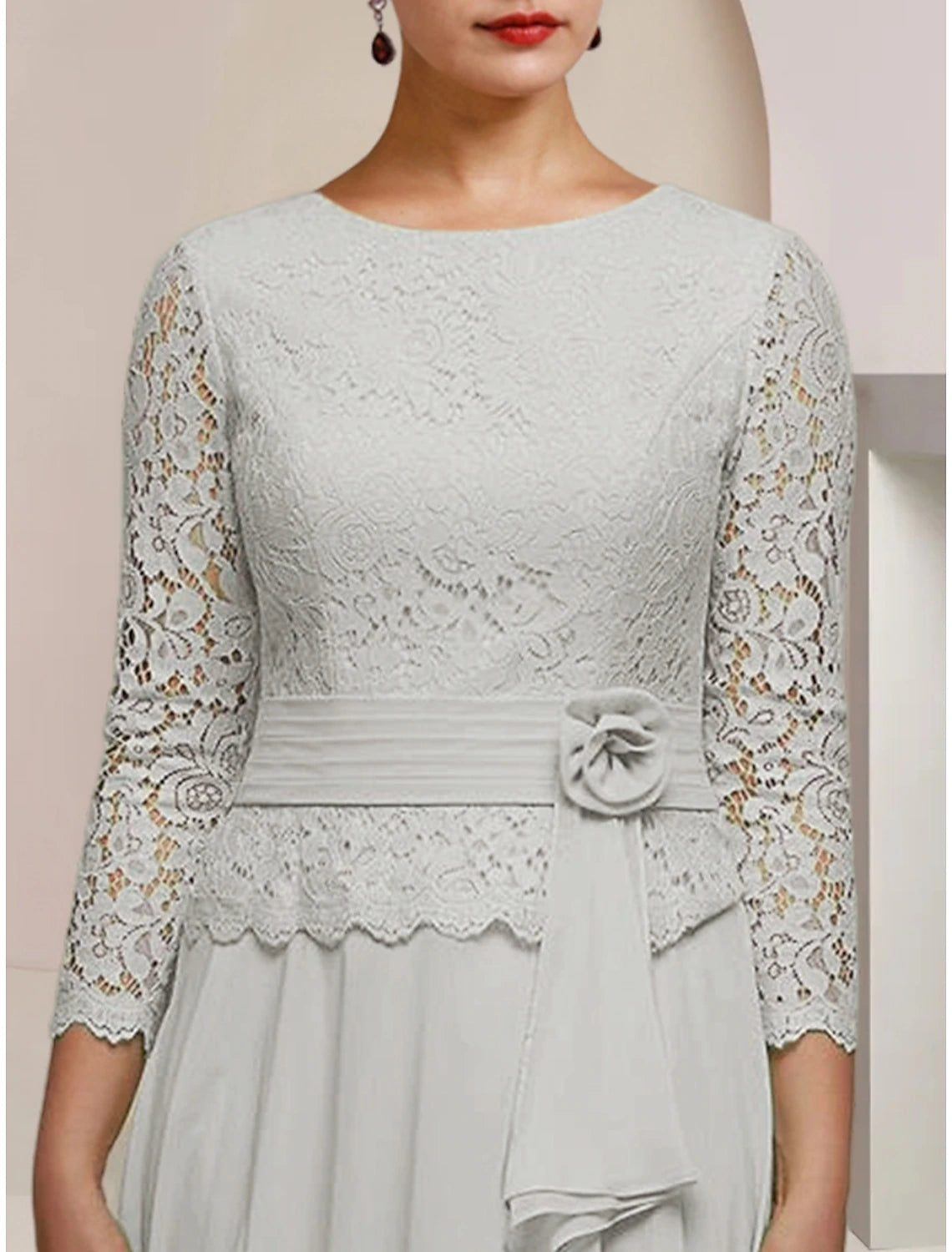 A-Line Mother of the Bride Dress Wedding Guest Elegant Jewel Neck Ankle Length Chiffon Long Sleeve