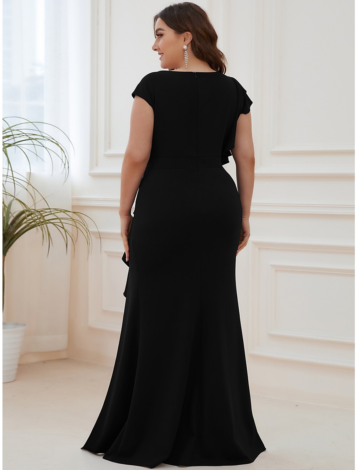 Mermaid / Trumpet Evening Gown Vintage Dress Formal Wedding Guest Floor Length Short Sleeve Jewel Neck Nylon
