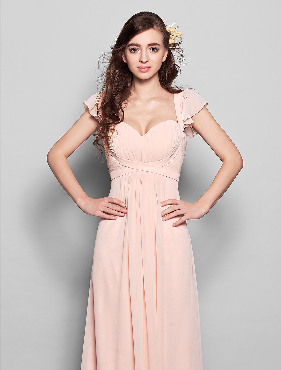 Product Sample Sheath / Column Straps Floor Length Chiffon Bridesmaid Dress with Sash / Ribbon