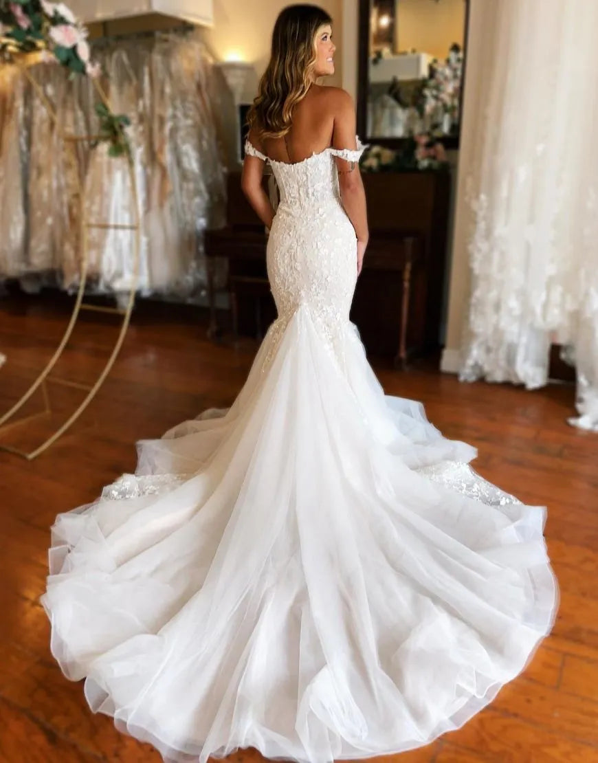Mermaid Train Off The Shoulder Wedding Dresses Sexy Long