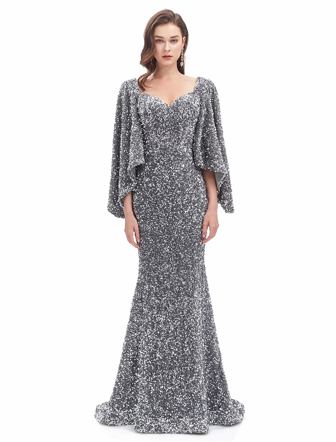 Mermaid / Trumpet Evening Gown Sparkle Dress Formal Evening Court Train Long Sleeve Sweetheart Sequined