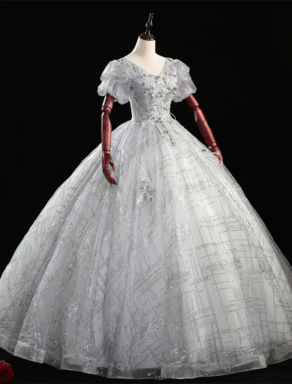 Ball Gown Quinceanera Dresses Princess Dress Performance Floor Length Short Sleeve V Neck Polyester
