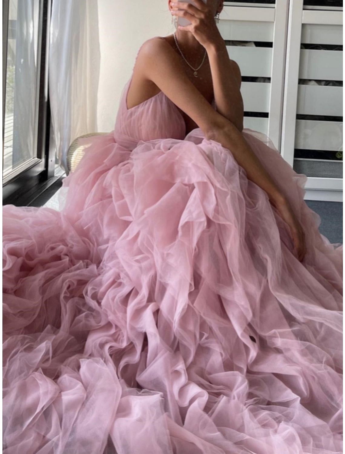 A-Line/Princess Spaghetti Straps Long Prom Dresses Pure Color
