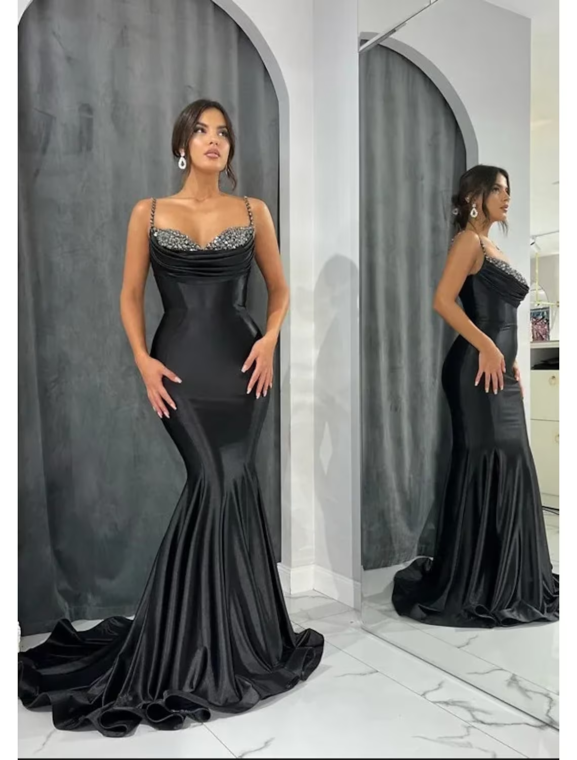 Mermaid / Trumpet Evening Gown Open Back Dress Formal Evening Court Train Sleeveless Sweetheart Charmeuse