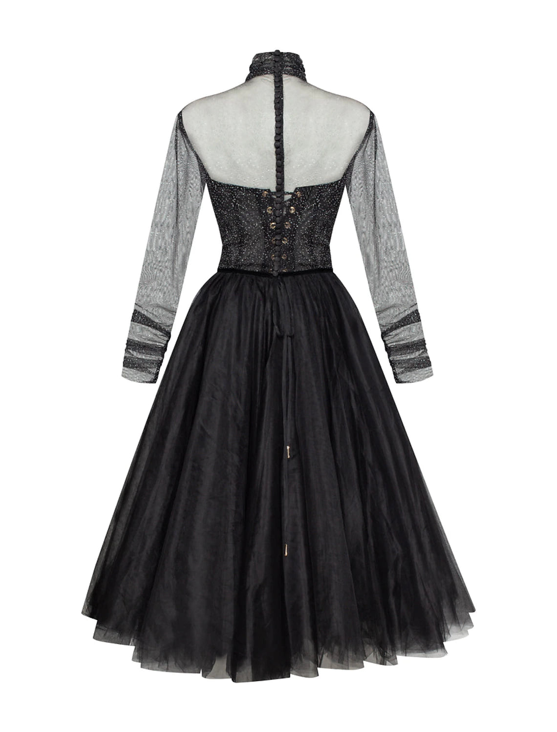 A-Line Cocktail Dresses Vintage Dress Homecoming Knee Length Long Sleeve High Neck Wednesday Addams Family Tulle with Pleats