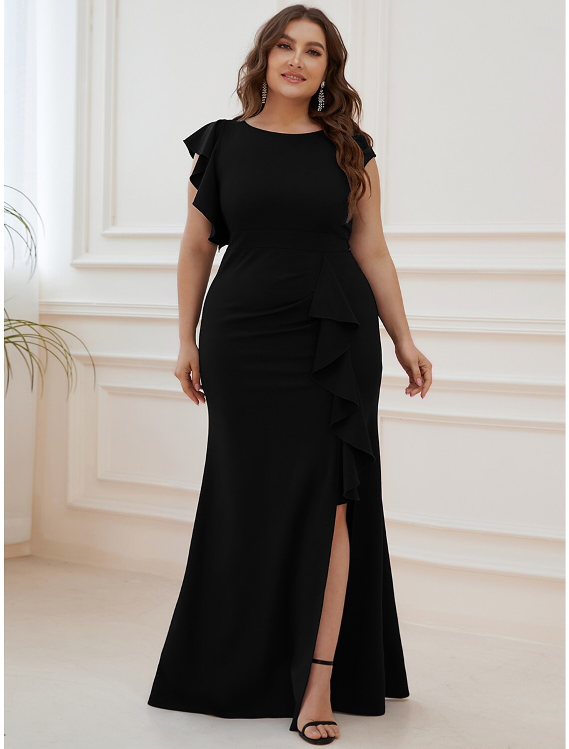 Mermaid / Trumpet Evening Gown Vintage Dress Formal Wedding Guest Floor Length Short Sleeve Jewel Neck Nylon