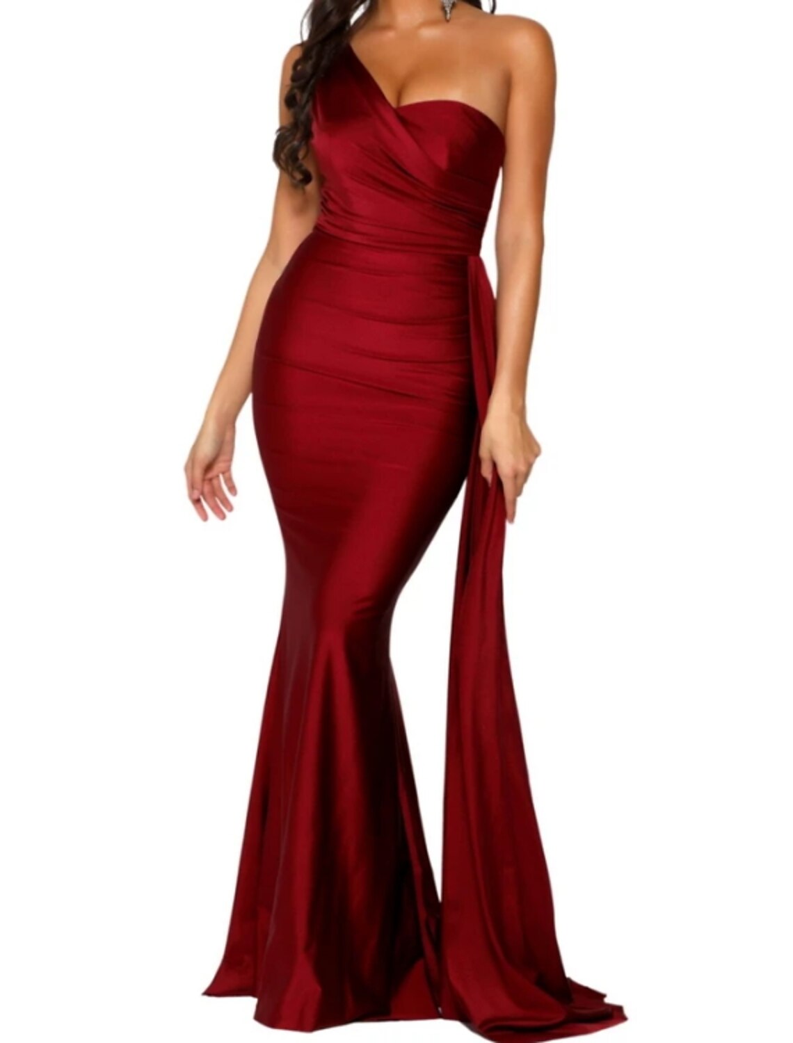 Mermaid / Trumpet Minimalist Sexy Engagement Formal Evening Birthday Dress One Shoulder Sleeveless Sweep / Brush Train Charmeuse