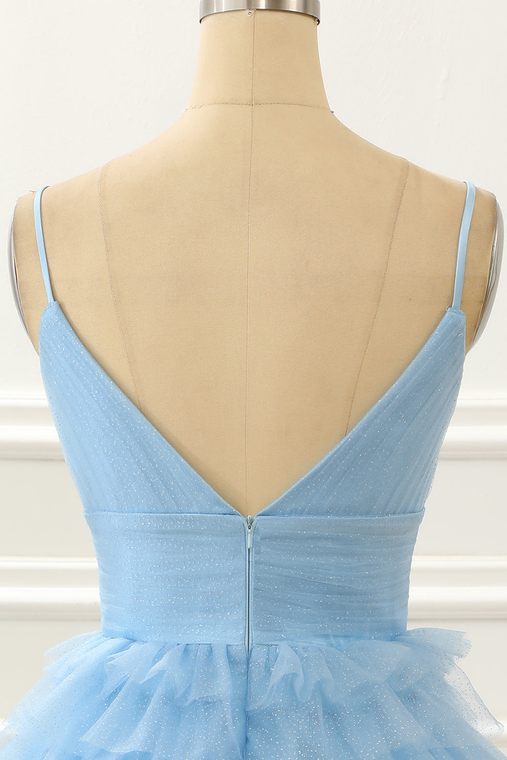 Light Blue A-Line Cute Homecoming Dress With Ruffles V-neck Short