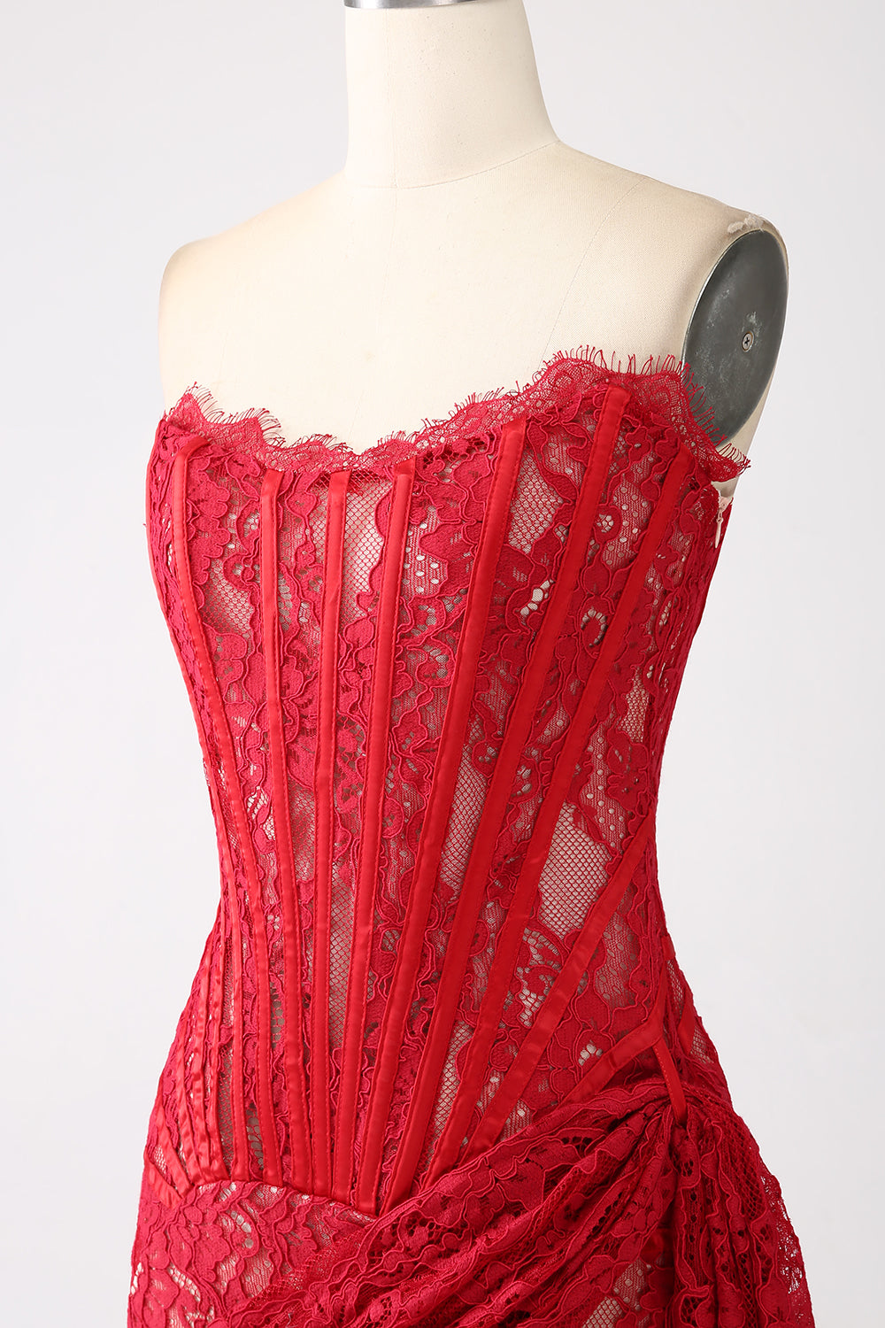 Classy Lace Strapless Corset Short Cocktail Dress with Lace-up Back Off Shoulder Sexy