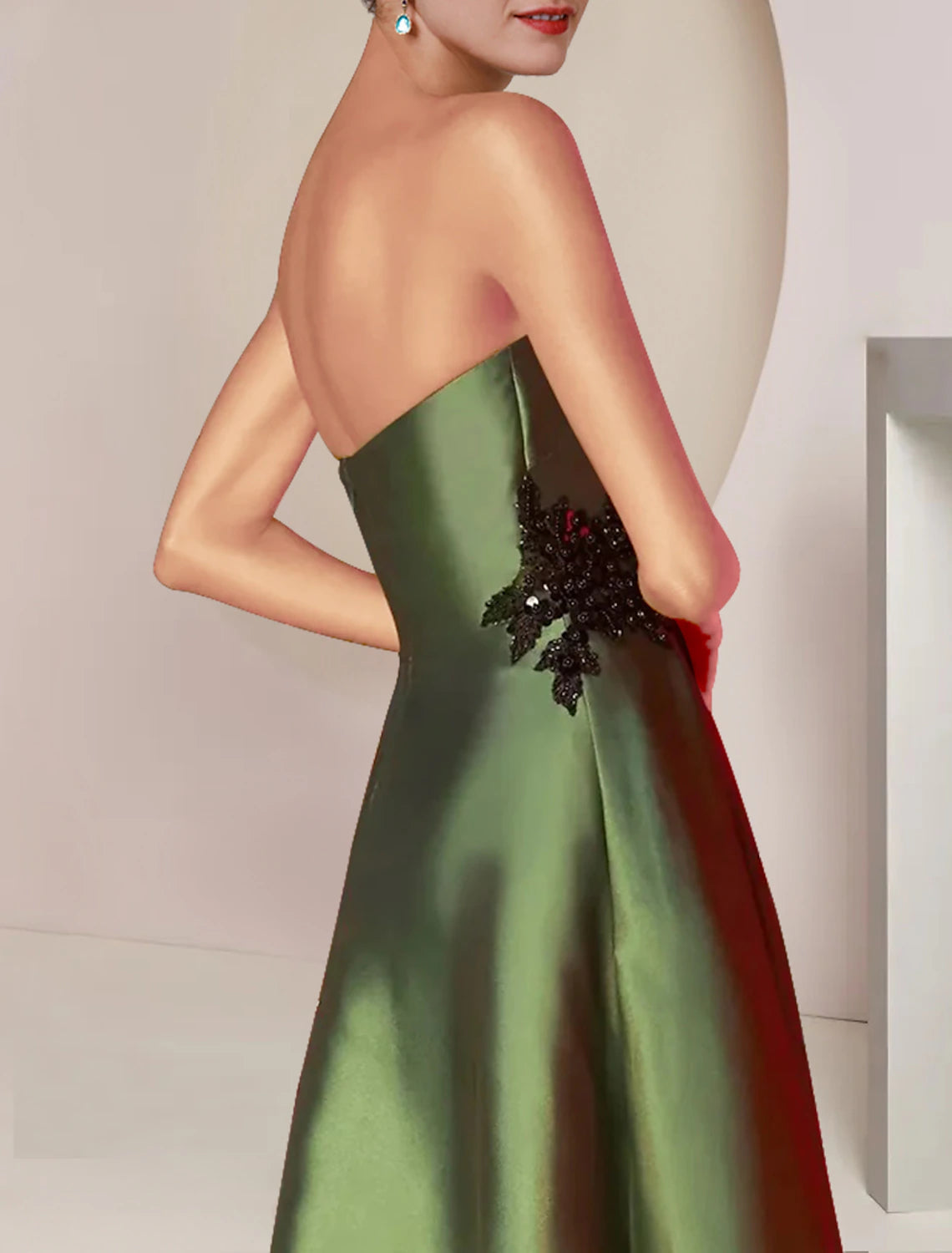 Two Piece A-Line Mother of the Bride Dress Formal Wedding Guest Party Elegant Strapless Tea Length Satin Sequined Sleeveless Shawls