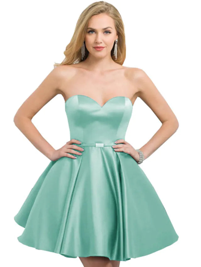 A-Line Cocktail Dresses Reformation Amante Dress Party Wear Short / Mini Sleeveless Strapless Satin