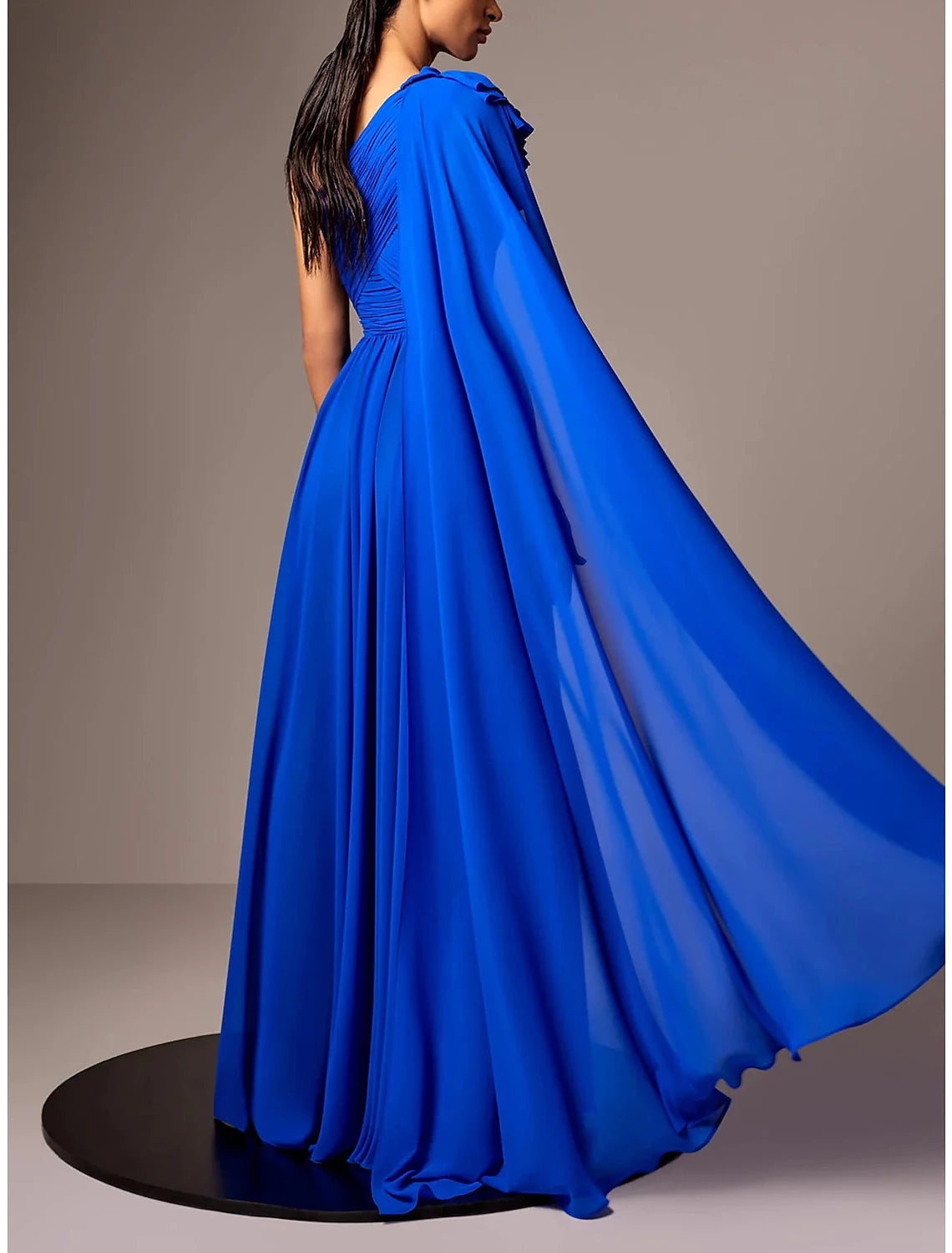 A-Line Evening Gown Elegant Dress Formal Floor Length Sleeveless One Shoulder Chiffon with Pleats Shouder Flower